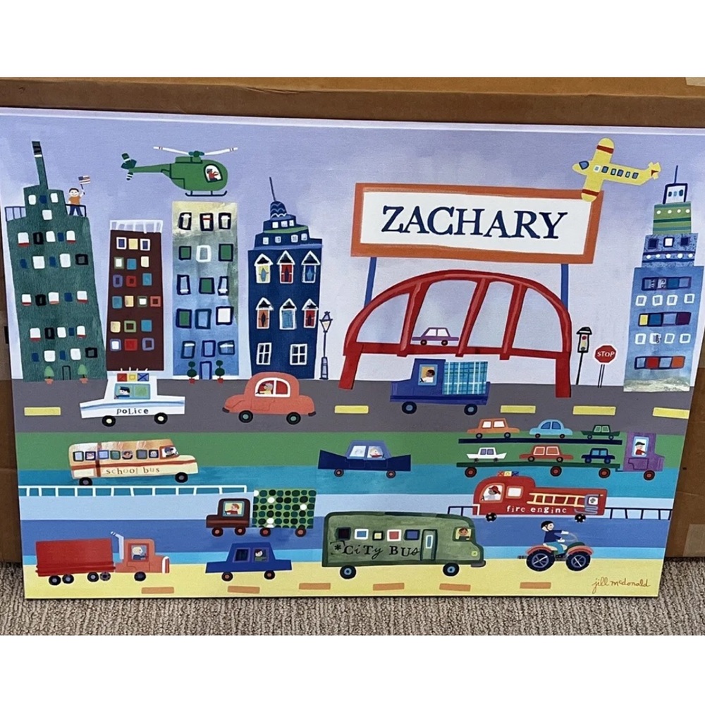 Jill McDonald Oopsy Daisy Transportation Town Canvas Art Print 26X20 Zachary